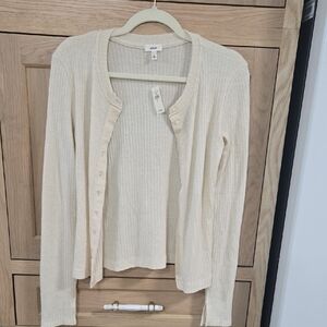 Aerie Cream Ribbed Cardigan With Sparkles